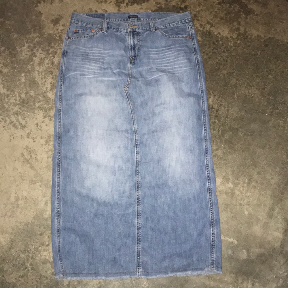 American Eagle Blue Jean Maxi Skirt Back Slit